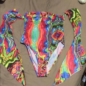 SHEIN Red and Pink Psychedelic One-Piece Swimsuit